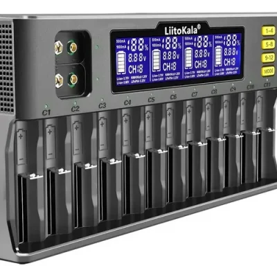 CARGADOR UNIVERSAL INTELIGENTE LIITOKALA 12 BAHIAS PANTALLA LCD RCR123