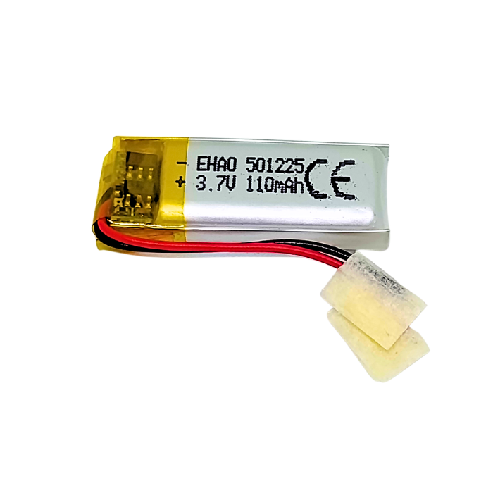 Batería LiPo 501225 de 3.7V y 110mAh, ideal para dispositivos electrónicos compactos, proyectos electrónicos y equipos miniatura.