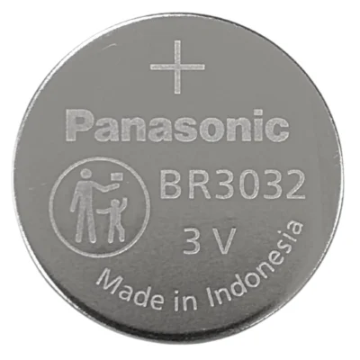 Pila botón Panasonic BR3032 3V de litio para equipos electrónicos, sensores y dispositivos especializados. Energía estable y larga duración.